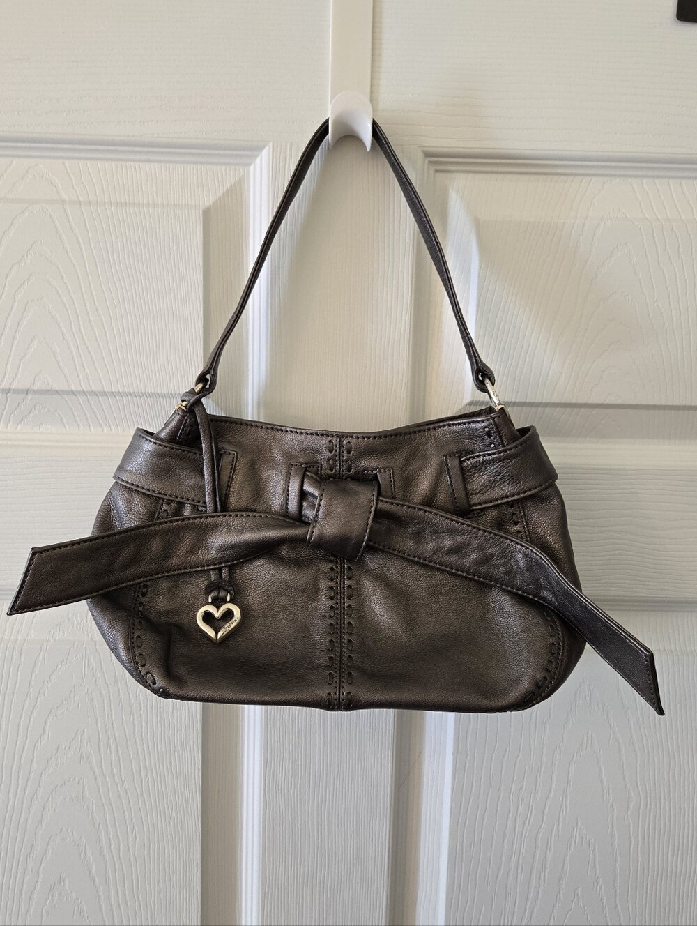 Brighton Clarissa Brownish-Bronze Shoulder Bag with Heart Charm in EUC